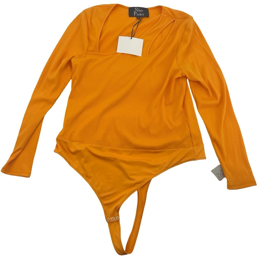 Nina Parker Long Sleeve Ribbed Bodysuit 2X Ice Poppy New